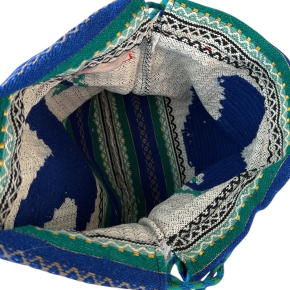 New Handmade Wool Blend Drawstring Blanket Bag Purse Dove Olive Branch 15x15 - Picture 7 of 13